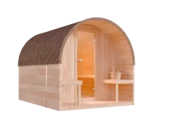 FinnTherm Fasssauna ScandiPod Premium Fasssauna 2 Sitzbänke aus Holz, Sauna mit 42 mm Wandstärke, Außensauna mit Montagematerial ohne Fenster, Naturbelassen 2x2,8m
