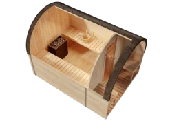FinnTherm Fasssauna ScandiPod Premium Fasssauna 2 Sitzbänke aus Holz, Sauna mit 42 mm Wandstärke, Außensauna mit Montagematerial ohne Fenster, Naturbelassen 2x2,8m