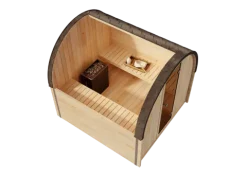 FinnTherm Fasssauna ScandiPod Comfort Fasssauna 2 Sitzbänke aus Holz, Sauna mit 42 mm Wandstärke, Außensauna mit Montagematerial ohne Fenster, Naturbelassen 2x2,2m