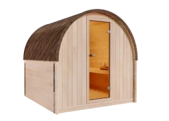 FinnTherm Fasssauna ScandiPod Comfort Fasssauna 2 Sitzbänke aus Holz, Sauna mit 42 mm Wandstärke, Außensauna mit Montagematerial ohne Fenster, Naturbelassen 2x2,2m