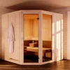 FinnTherm Innensauna Family Innensauna 2 Sitzbänke aus Holz, Saunakabine mit 72 mm Wandstärke, Dampfsauna mit Montagematerial, Naturbelassen 2,4x1,9m