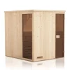 FinnTherm Innensauna Miranda Innensauna 3 Sitzbänke aus Holz, Saunakabine mit 72 mm Wandstärke Dampfsauna, Naturbelassen 2,4x2,4m