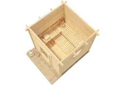 FinnTherm Saunahaus Cubus - 70 A Gartensauna 3 Sitzbänke aus Holz, Sauna mit 70 mm Wandstärke, Außensauna mit Montagematerial, Naturbelassen 2,4x2,4m