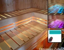 FinnTherm Saunahaus Cubus - 70 A Gartensauna 3 Sitzbänke aus Holz, Sauna mit 70 mm Wandstärke, Außensauna mit Montagematerial, Naturbelassen 2,4x2,4m