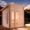 FinnTherm Saunahaus Lizzy XS Gartensauna 2 Sitzbänke aus Holz, Sauna mit 40 mm Wandstärke, Außensauna mit Montagematerial, Naturbelassen