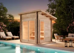 FinnTherm Saunahaus Lizzy XS Gartensauna 2 Sitzbänke aus Holz, Sauna mit 40 mm Wandstärke, Außensauna mit Montagematerial, Naturbelassen