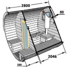 FinnTherm Fasssauna Carrie Fasssauna 2 Sitzbänke aus Holz, Sauna mit 42 mm Wandstärke, Außensauna mit Montagematerial, Naturbelassen
