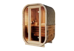 FinnTherm Fasssauna Ellipso S Fasssauna 2 Sitzbänke aus Holz Sauna mit 42 mm Wandstärke, Außensauna mit Montagematerial