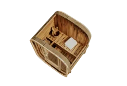 FinnTherm Fasssauna Ellipso S Fasssauna 2 Sitzbänke aus Holz Sauna mit 42 mm Wandstärke, Außensauna mit Montagematerial