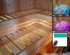 FinnTherm Innenkabine Spruce für Saunahäuser Innensauna 3 Sitzbänke aus Holz, Saunakabine mit 72 mm Wandstärke Dampfsauna, Naturbelassen 1,9x1,9m
