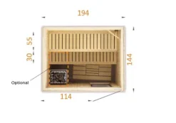 FinnTherm Innensauna Cenik Innensauna 2 Sitzbänke aus Holz, Saunakabine mit 72 mm Wandstärke, Dampfsauna mit Montagematerial, Naturbelassen 1,9x1,4m