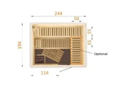 FinnTherm Innensauna Cenik Innensauna 2 Sitzbänke aus Holz, Saunakabine mit 72 mm Wandstärke, Dampfsauna mit Montagematerial, Naturbelassen 2,4x1,9m