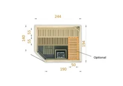 FinnTherm Innensauna Corner Innensauna 1 Sitzbänke aus Holz, Saunakabine mit 72 mm Wandstärke, Dampfsauna mit Montagematerial, Naturbelassen 1,4x1,4m