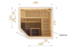 FinnTherm Innensauna Corner Innensauna 2 Sitzbänke aus Holz, Saunakabine mit 72 mm Wandstärke, Dampfsauna mit Montagematerial, Naturbelassen 1,9x1,8m