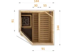 FinnTherm Innensauna Corner Innensauna 2 Sitzbänke aus Holz, Saunakabine mit 72 mm Wandstärke, Dampfsauna mit Montagematerial, Naturbelassen 2,4x1,9m
