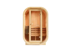 FinnTherm Innensauna Ellipso S Innensauna 2 Sitzbänke aus Holz, Saunakabine mit 42 mm Wandstärke, Dampfsauna mit Montagematerial, Naturbelassen