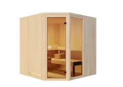 FinnTherm Innensauna Family Innensauna 3 Sitzbänke aus Holz, Saunakabine mit 72 mm Wandstärke, Dampfsauna mit Montagematerial, Naturbelassen 1,9x1,9m
