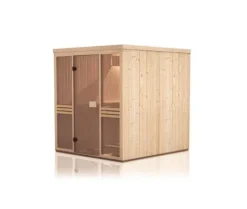 FinnTherm Innensauna Karina Innensauna 2 Sitzbänke aus Holz, Saunakabine mit 72 mm Wandstärke, Dampfsauna mit Montagematerial, Naturbelassen 1,8x1,9m