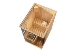 FinnTherm Innensauna Milla Innensauna 1 Sitzbänke aus Holz, Saunakabine mit 72 mm Wandstärke, Dampfsauna mit Montagematerial, Naturbelassen