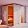FinnTherm Innensauna Miranda Innensauna 2 Sitzbänke aus Holz, Saunakabine mit 72 mm Wandstärke, Dampfsauna mit Montagematerial, Naturbelassen 1,9x1,4m