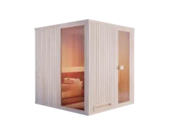FinnTherm Innensauna Miranda Innensauna 2 Sitzbänke aus Holz, Saunakabine mit 72 mm Wandstärke, Dampfsauna mit Montagematerial, Naturbelassen 1,9x1,4m