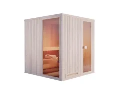 FinnTherm Innensauna Miranda Innensauna 2 Sitzbänke aus Holz, Saunakabine mit 72 mm Wandstärke, Dampfsauna mit Montagematerial, Naturbelassen 1,9x1,8m