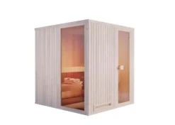 FinnTherm Innensauna Miranda Innensauna 2 Sitzbänke aus Holz, Saunakabine mit 72 mm Wandstärke, Dampfsauna mit Montagematerial, Naturbelassen 1,9x1,8m