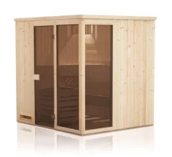 FinnTherm Innensauna Oda Innensauna 2 Sitzbänke aus Holz, Saunakabine mit 72 mm Wandstärke, Dampfsauna mit Montagematerial, Naturbelassen 1,9x1,8m