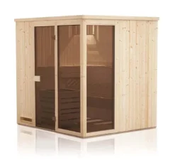 FinnTherm Innensauna Oda Innensauna 2 Sitzbänke aus Holz, Saunakabine mit 72 mm Wandstärke, Dampfsauna mit Montagematerial, Naturbelassen 1,9x1,8m