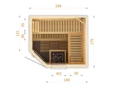 FinnTherm Innensauna Pearl Innensauna 2 Sitzbänke aus Holz, Saunakabine mit 72 mm Wandstärke, Dampfsauna mit Montagematerial, Naturbelassen 1,9x1,8m