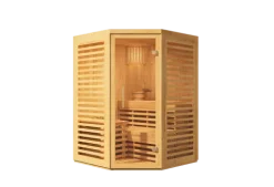 FinnTherm Innensauna Svala Innensauna 1 Sitzbänke aus Holz, Saunakabine mit 72 mm Wandstärke, Dampfsauna mit Montagematerial, Naturbelassen