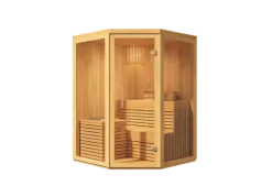 FinnTherm Innensauna Ylva Innensauna 1 Sitzbänke aus Holz, Saunakabine mit 72 mm Wandstärke, Dampfsauna mit Montagematerial, Naturbelassen