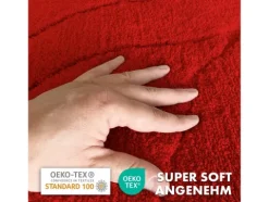 FLOORDIREKT Badematte Maris - Flauschiger Badvorleger mit Blattstruktur - Rot - 80 x 150 cm