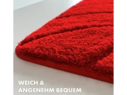 FLOORDIREKT Badematte Maris - Flauschiger Badvorleger mit Blattstruktur - Rot - 80 x 150 cm