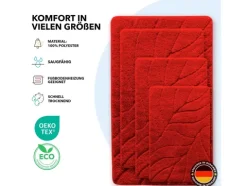 FLOORDIREKT Badematte Maris - Flauschiger Badvorleger mit Blattstruktur - Rot - 80 x 150 cm