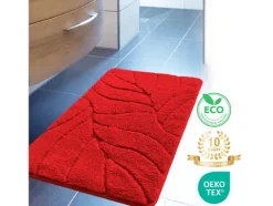 FLOORDIREKT Badematte Maris - Flauschiger Badvorleger mit Blattstruktur - Rot - 80 x 150 cm