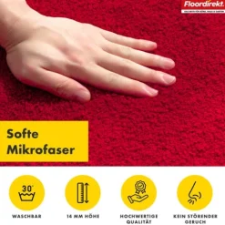 FLOORDIREKT Badematte Nasa - Wasserabsorbierend und Pflegeleicht - Rot - 80 x 120 cm