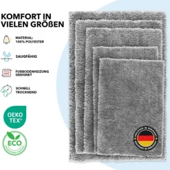 FLOORDIREKT Badematte Sky - Flauschiger Badvorleger mit dichtem Flor - Eckig - Silbergrau - 50 x 80 cm