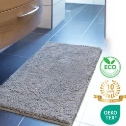 FLOORDIREKT Badematte Sky - Flauschiger Badvorleger mit dichtem Flor - Eckig - Silbergrau - 50 x 80 cm