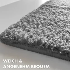 FLOORDIREKT Badematte Sky - Flauschiger Badvorleger mit dichtem Flor - Eckig - Silbergrau - 50 x 80 cm