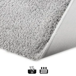 FLOORDIREKT Badematte Sky Soft - Reckteckig - Rutschhemmende Rückseite - Silbergrau - 80 x 150 cm
