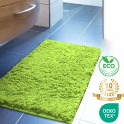 FLOORDIREKT Badematte Sky - Flauschiger Badvorleger mit dichtem Flor - Eckig - Apfelgrün - 50 x 80 cm