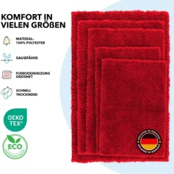 FLOORDIREKT Badematte Sky - Flauschiger Badvorleger mit dichtem Flor - Eckig - Beerenrot - 80 x 150 cm