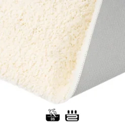 FLOORDIREKT Badematte Sky Soft - Reckteckig - Rutschhemmende Rückseite - Creme - 80 x 150 cm