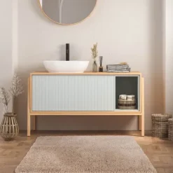 FLOORDIREKT Badematte Sky Soft - Reckteckig - Rutschhemmende Rückseite - Beige - 70 x 120 cm