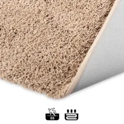 FLOORDIREKT Badematte Sky Soft - Reckteckig - Rutschhemmende Rückseite - Beige - 70 x 120 cm