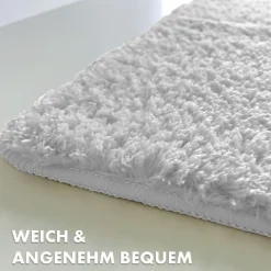 FLOORDIREKT Badematte Sky - Flauschiger Badvorleger mit dichtem Flor - Eckig - Weiß - 50 x 60 cm