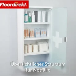 FLOORDIREKT Medizinschrank Allen - Abschließbarer Arzneischrank mit Glastür - Aus pulverbeschichtetem Metall - Weiß - 60 x 30 cm