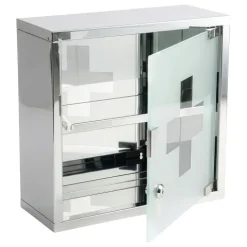FLOORDIREKT Medizinschrank Allen - Abschließbarer Arzneischrank mit Glastür - Aus robustem Edelstahl - Silber - 30 x 30 cm