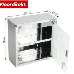 FLOORDIREKT Medizinschrank Allen - Abschließbarer Arzneischrank mit Glastür - Aus robustem Edelstahl - Silber - 30 x 30 cm